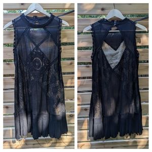FP One sleeveless lace black mini dress M